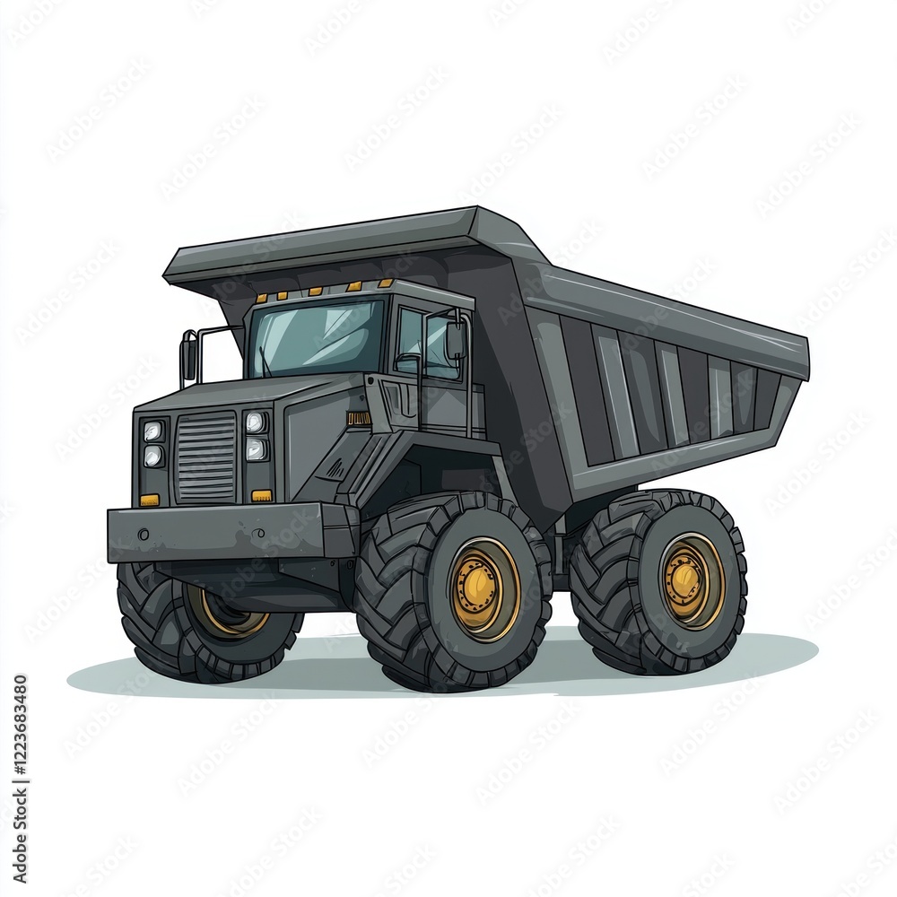Obraz premium Dump Truck isolated on white background. Dump Truck icon. Heavy Machinery isolated on white. Construction Vehicle. Dump Truck Design Element. Dump Truck Isolated for Designers. Dump Truck isolated.