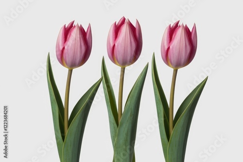 Wallpaper Mural Three pink tulips with green stems against a white background. Torontodigital.ca