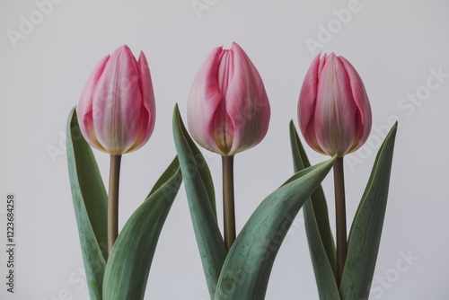 Wallpaper Mural Three pink tulips arranged in a row against a white background. Torontodigital.ca