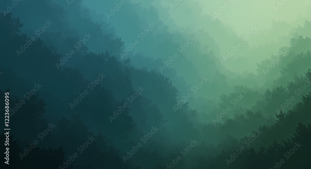 Fototapeta premium Enchanting Misty Forest, Lush Green Canopy, Dreamy Nature Scene