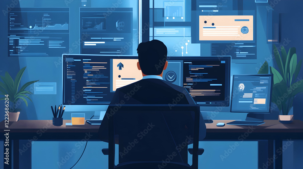 Cybersecurity Tips and Awareness Campaign Poster in a Professional Office Cybersecurity Tips and Awareness Campaign Poster in a Professional Office