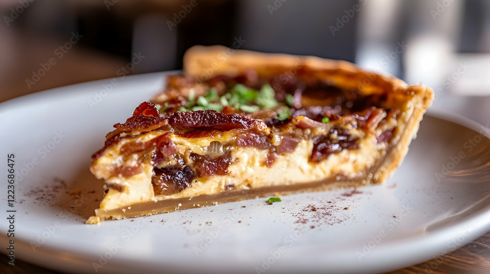 Delicious Slice of Quiche Lorraine with Bacon, Cheese, and Caramelized Onions Delicious Slice of Quiche Lorraine with Bacon, Cheese, and Caramelized Onions
