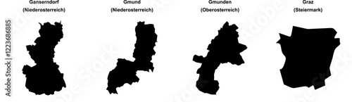 Ganserndorf, Gmund, Gmunden, Graz outline maps