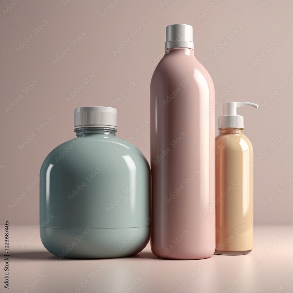 plastic container for liquid, gel, moisturizer, different pastel tone bottles with neutral background. perfect for skincare, cosmetics content plastic container for liquid, gel, moisturizer, different pastel tone bottles with neutral background. perfect for skincare, cosmetics content