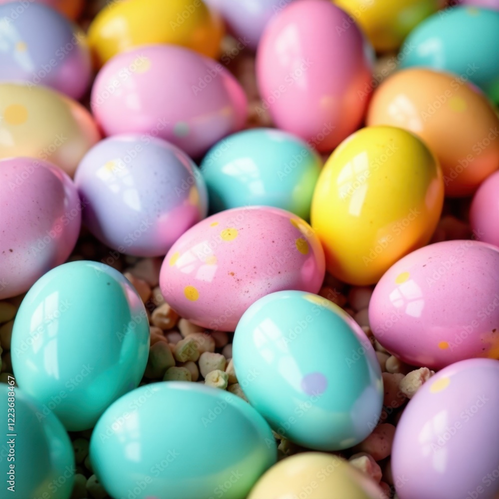 A vibrant mound of pastel Easter eggs, speckled and shiny , pile, pastel, pastel colors A vibrant mound of pastel Easter eggs, speckled and shiny , pile, pastel, pastel colors