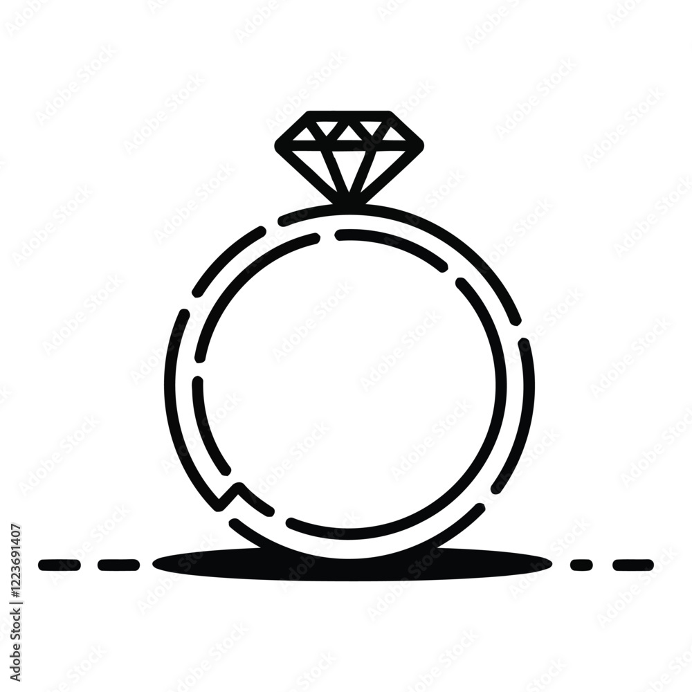 A simple, stylized illustration of a diamond ring. A simple, stylized illustration of a diamond ring.