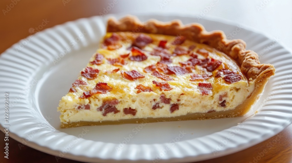 A classic quiche Lorraine with a flaky crust, creamy filling, and crispy bacon bits A classic quiche Lorraine with a flaky crust, creamy filling, and crispy bacon bits