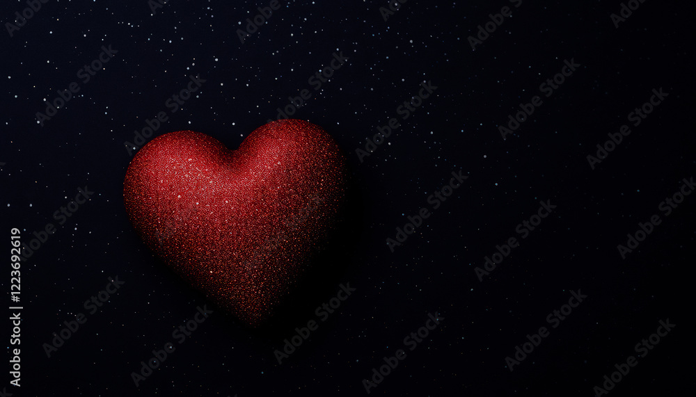 Obraz premium A sparkling red heart resting in a dark, starry night, symbolizing love, mystery, and elegance.