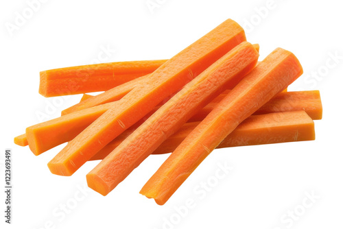 Crunchy orange carrot sticks arranged neatly on a bright surface, ready for a healthy snack or meal accompaniment isolated on transparent background