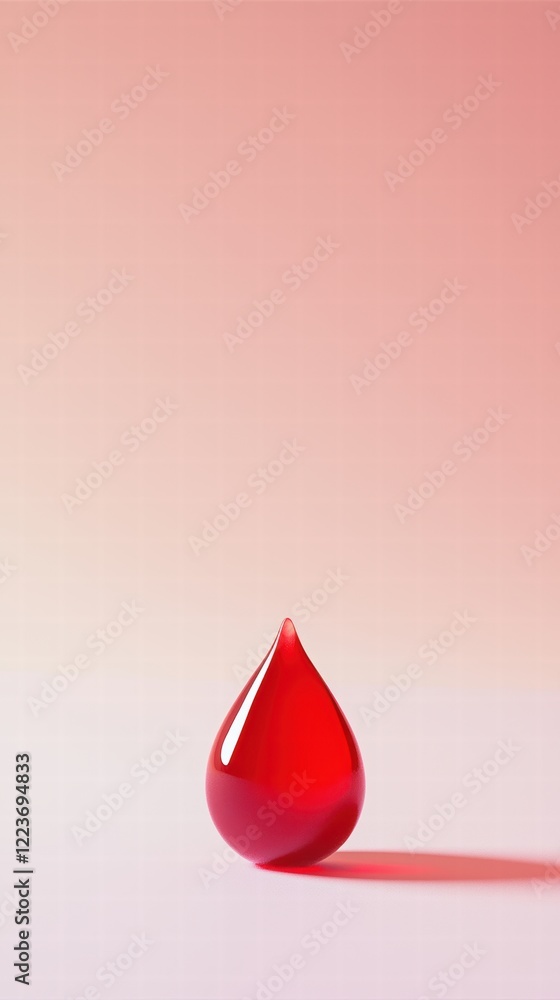 Fototapeta premium Single blood drop on smooth white surface with soft red illumination