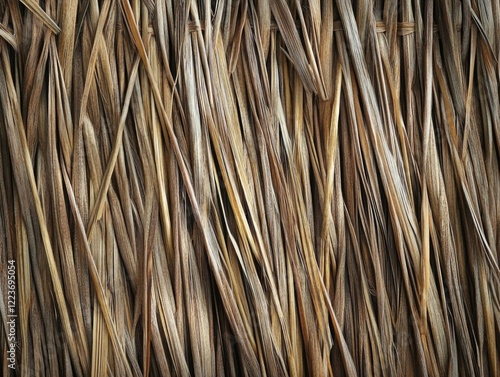 The image is of a bunch of dry grass with brown and yellow tones. The grass is arranged in a way that it looks like a bunch of sticks or straws. Scene is somewhat rustic and natural photo