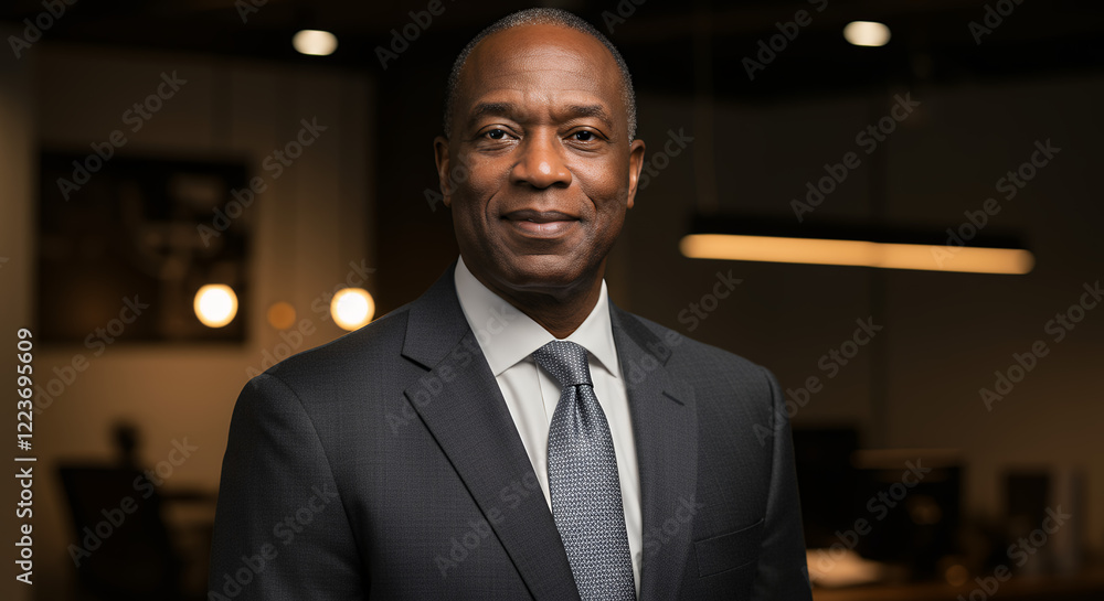 Confident African American Businessman Portrait in Modern Office Confident African American Businessman Portrait in Modern Office