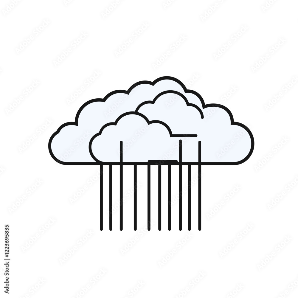 Vector cloud and rain icon in minimalist outline style on white background Vector cloud and rain icon in minimalist outline style on white background