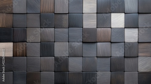 Dark wooden planks arranged in a precise geometric pattern form. The rich wood texture and clean lines highlight the elegance of wooden flooring design photo