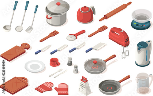 Set of kitchen utensil, equipment, appliance Illustration 