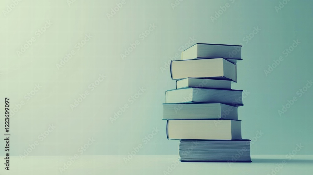 Fototapeta premium Layered paper cutout stack of books on soft gradient background