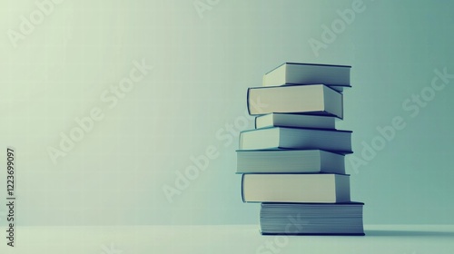 Layered paper cutout stack of books on soft gradient background photo