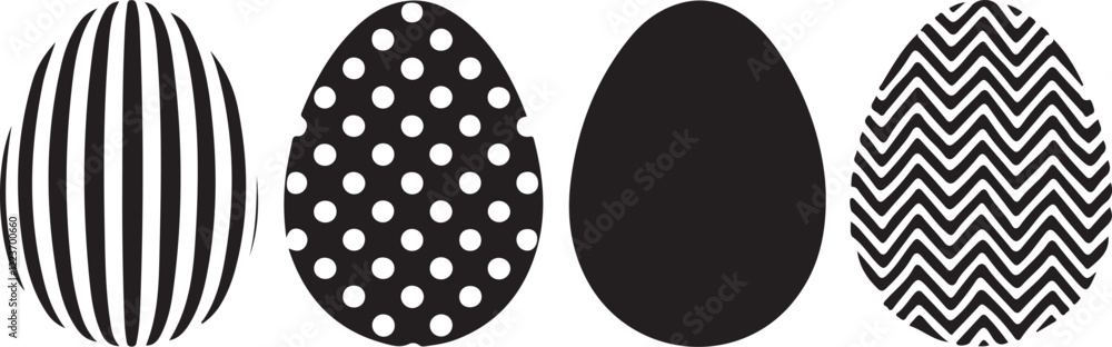 Set of Black and White Easter Eggs with Various Patterns Isolated on White Background Set of Black and White Easter Eggs with Various Patterns Isolated on White Background