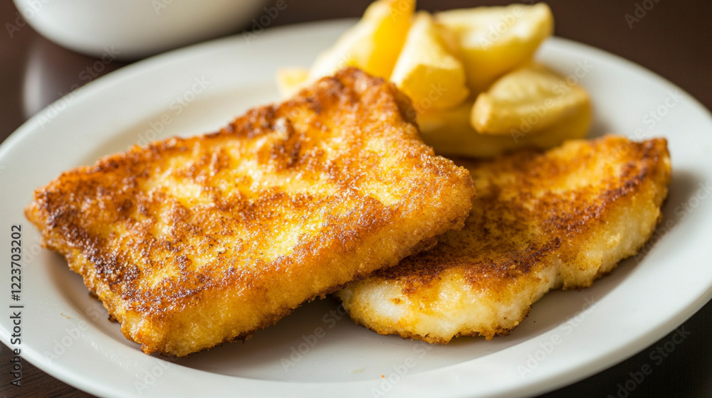 Golden-Brown Crispy Catfish: Buttermilk Breaded Perfection. A mouthwatering, high-resolution image of perfectly fried catfish fillets, crispy and golden-brown, served with toasted bread. Golden-Brown Crispy Catfish: Buttermilk Breaded Perfection. A mouthwatering, high-resolution image of perfectly fried catfish fillets, crispy and golden-brown, served with toasted bread.