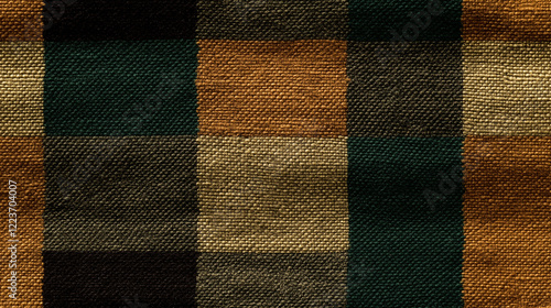 A seamless woven wool texture featuring a classic checkerboard pattern in muted green and brown tones. This ultra HD design highlights the natural fibers and intricate weaving, making it perfect for t photo