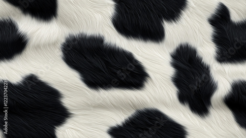 A seamless cow fur texture with black and white patches, featuring a smooth and glossy finish. The realistic texture captures the natural look of cowhide, making it ideal for animal-themed designs, fa photo