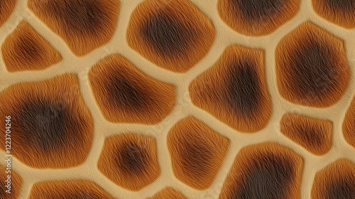 A seamless giraffe fur texture, featuring light brown tones with darker patches, offering a soft and smooth texture. The high-detail design captures the unique pattern and luxurious feel of giraffe fu photo