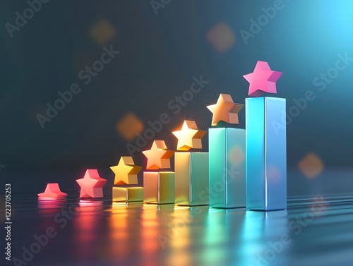Glowing 5 Star Rating Graph Depicting Successful Marketing Performance