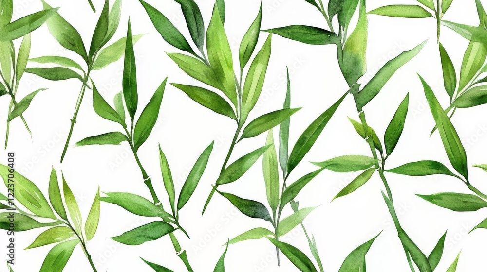 Fototapeta premium Watercolor Bamboo Leaf Pattern - Fresh Botanical Design