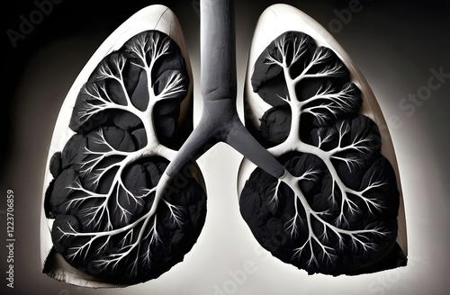 Lungs filled with charcoal, charcoal lungs,result of pollution and smoking, lungs of ash photo