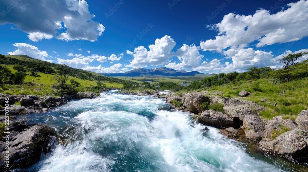 River rapids flowing through mountains, sunny day. Landscape photography for travel brochures River rapids flowing through mountains, sunny day. Landscape photography for travel brochures