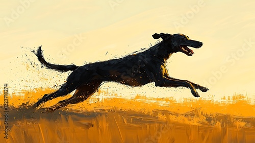 Illustration a greyhound racing across an open field, its lean body a picture speed and grace