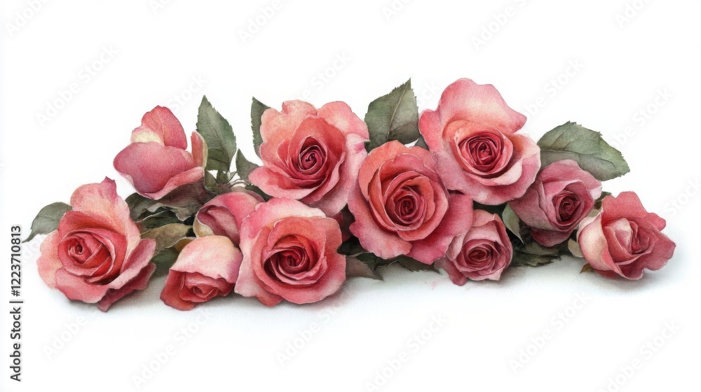 Fototapeta premium Delicate Pink Roses Bouquet Watercolor Painting