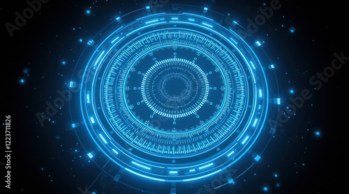 complex blue sci-fi HUD interface resembling a radar system with intricate concentric designs