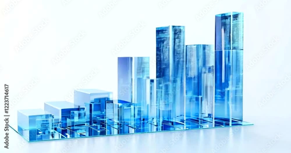 Glass bar graph rising, studio, white background, financial growth Glass bar graph rising, studio, white background, financial growth