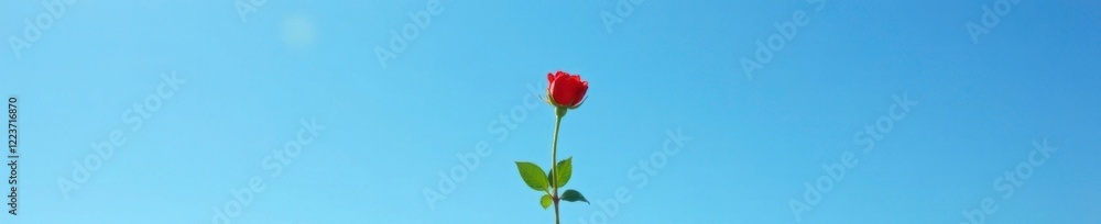 Single small red rose stem against the blue sky, nature, stems, floral Single small red rose stem against the blue sky, nature, stems, floral