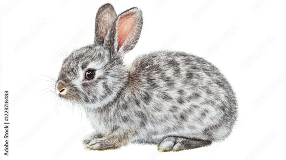 Obraz premium Charming Grey Rabbit Illustration - A Detailed Portrait of a Baby Bunny
