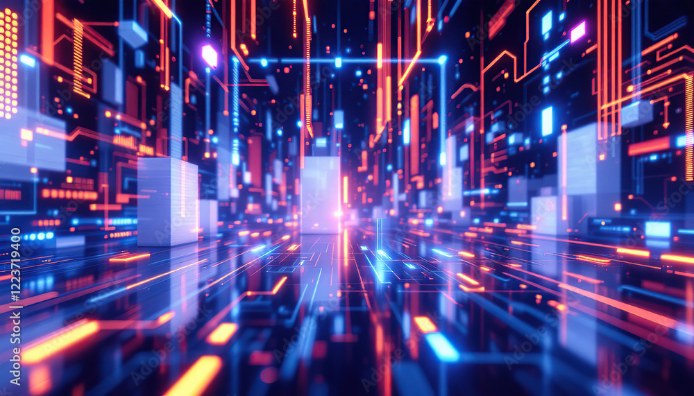 Abstract Digital Cityscape Neon Lightscape Futuristic Technology Abstract Digital Cityscape Neon Lightscape Futuristic Technology