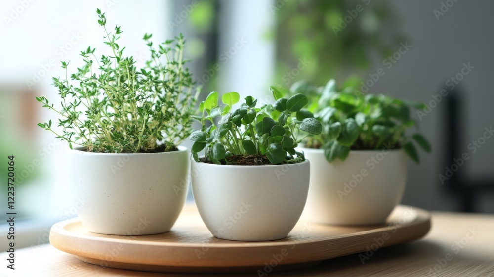 Fresh Herbs in Delightful White Pots - A Touch of Nature at Home Fresh Herbs in Delightful White Pots - A Touch of Nature at Home