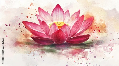 Beautiful Pink Lotus Flower Watercolor Painting
