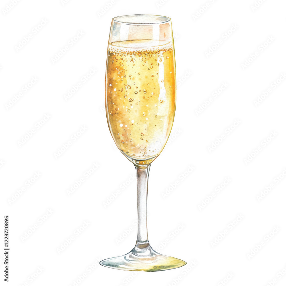 Sparkling wine flute, celebration, drink, bubbles,  festive background, menu illustration