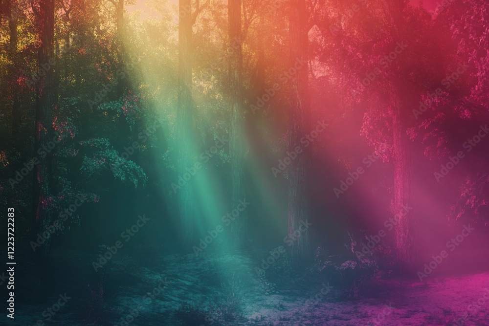 Obraz premium Emerald fuchsia burnt sienna holographic forest in 8K
