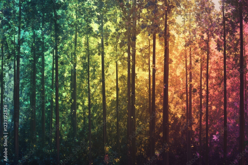 Fototapeta premium Emerald fuchsia burnt sienna holographic forest in 8K