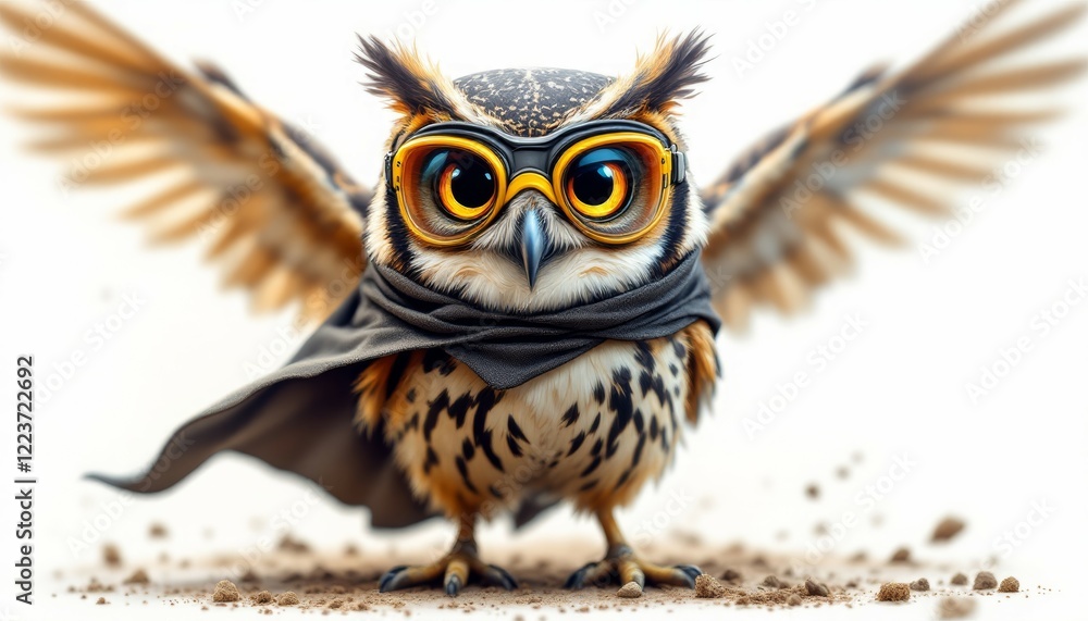Obraz premium Superhero Owl with Goggles Flying Digital Art
