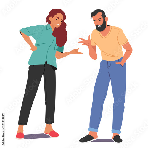 Angry parents cartoon characters scolding, yelling, screaming arguing caught up in quarrel