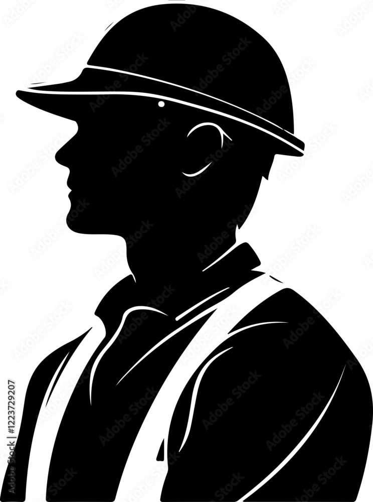 Silhouette of Construction Worker in Hard Hat Silhouette of Construction Worker in Hard Hat