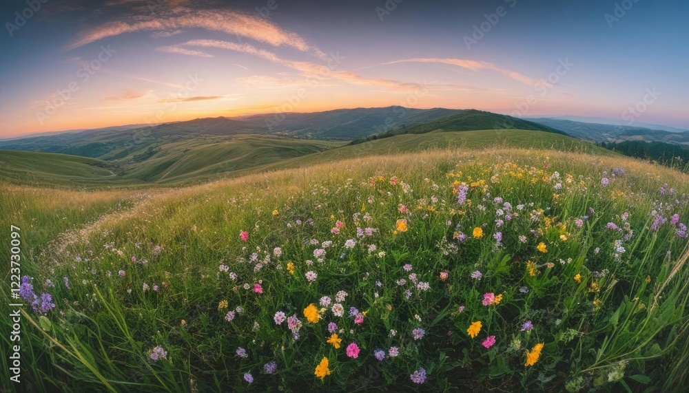 Naklejka premium Scenic Wildflower Landscape in Twilight