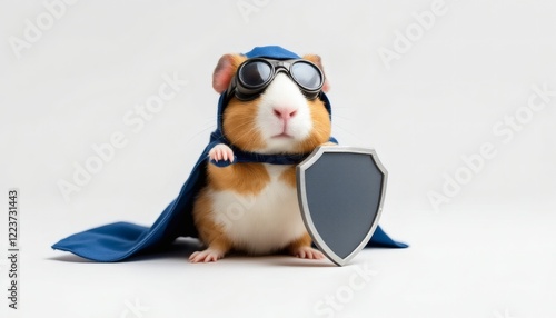 Superhero Guinea Pig with Shield Stock Photo