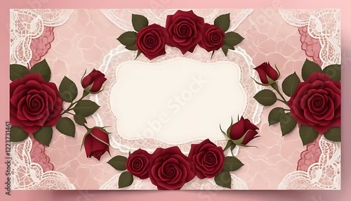 Romantic Red Roses and Lace: A Vintage Floral Design