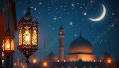 Wallpaper Mural Serene Ramadan Night Scene: Mosque Lanterns Against a Starry Sky Torontodigital.ca