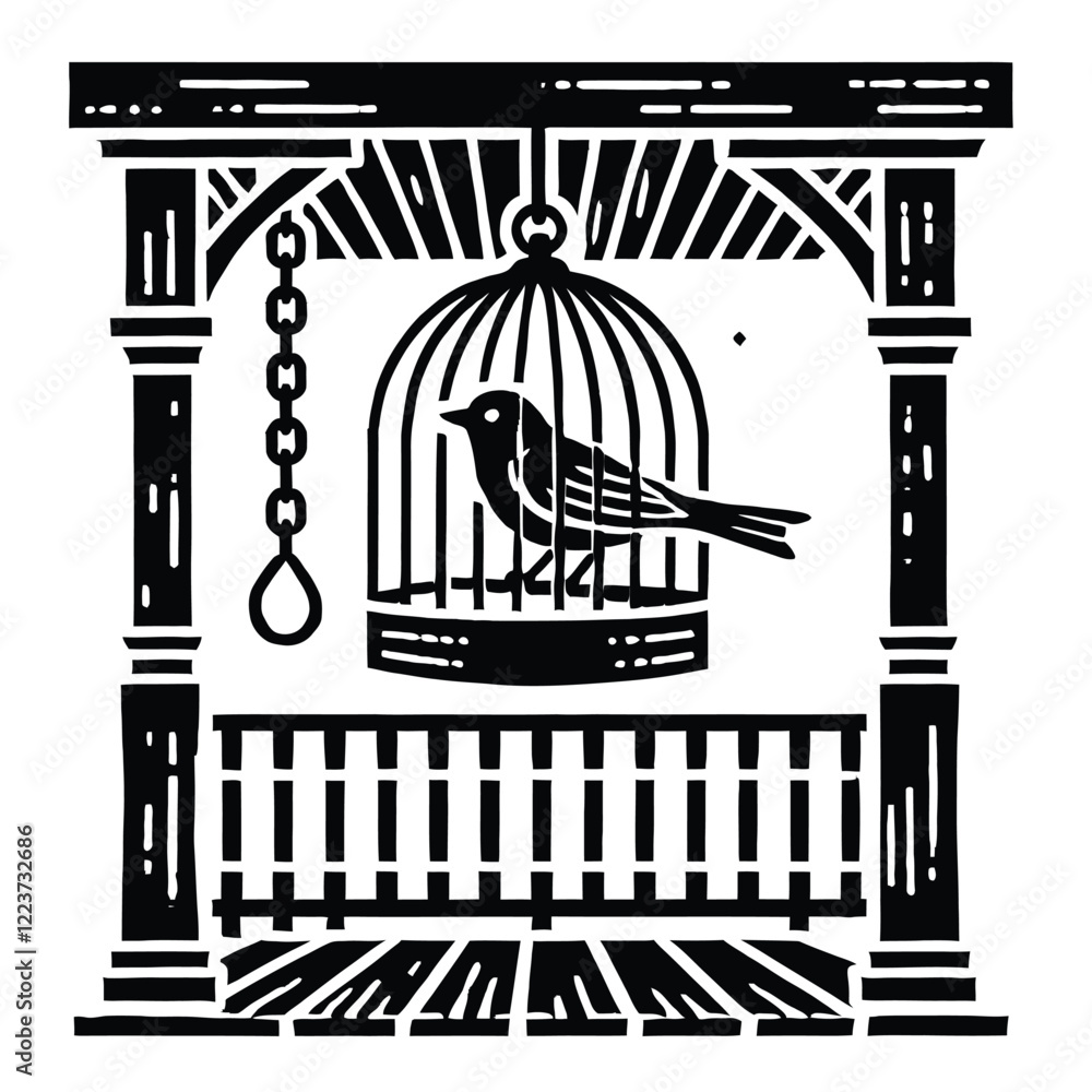 Naklejka premium Birdcage Silhouette on Porch